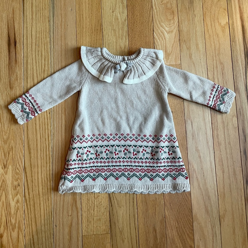 Max Studio Knit Long Sleeve Sweater Dress Tan with Fair Isle Print 12 Months